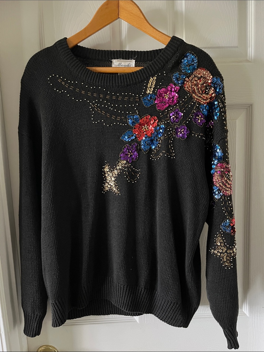 Vintage Margules Faded Black / Dark Brown Floral Sequin Sweater - Size L